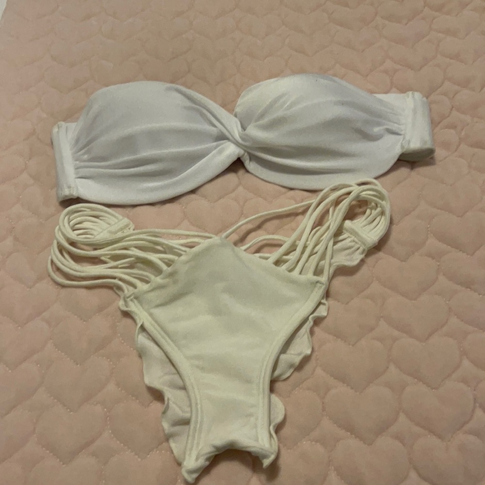 Luli fama white strapless bikini